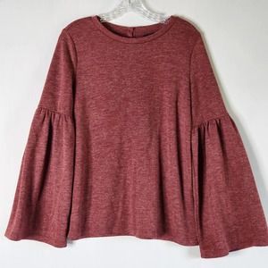 Lucky Brand Womens Maroon Marled Bell Sleeve Top Size S Buttons Sweater Boho